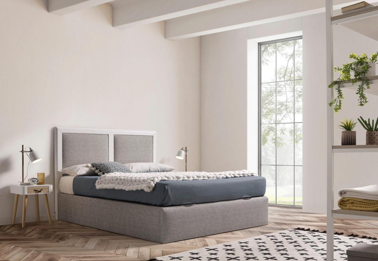 Lit coffre Elena avec la Tête de lit bois et tissu Toulouse